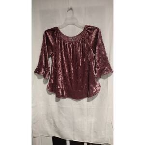 Valerie Stevens Womens Med Velvet 3/4 Bell Sleeve Blouse Mauve Pink Off Shoulder